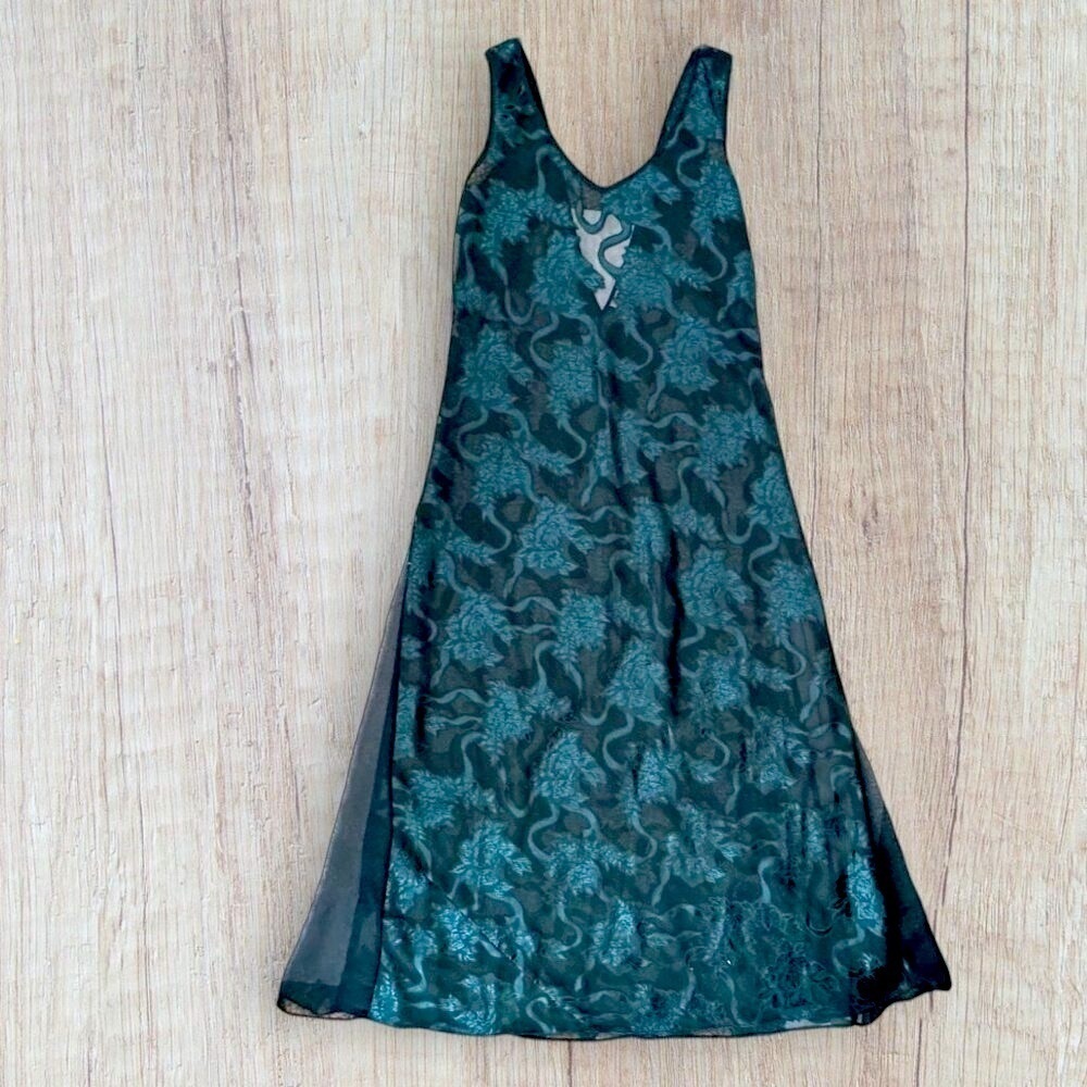 Vintage Victorias Secret Gold Label Floral Burnout V-Neck Sheer Maxi Slip Dress